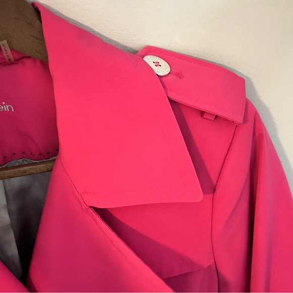 Calvin Klein Fuchsia Double-Breasted Belted Trench Coat - Size Small - Picture 11 of 13